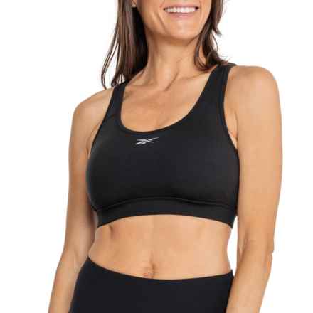 Reebok Rebel Sports Bra - Medium Impact in Black/Silver Reflective