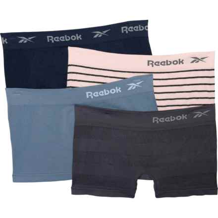 Reebok Seamless Panties - 4-Pack, Boy Shorts in Blackened Pearl Stripe/Evening Blue Solid/China Bl
