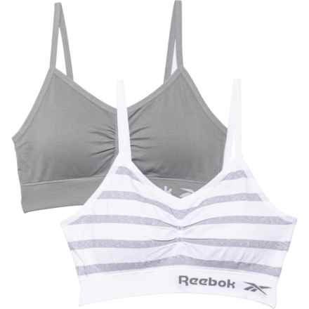 Reebok Seamless Ruched Bralette - 2-Pack in White Stripe/Sharkskin