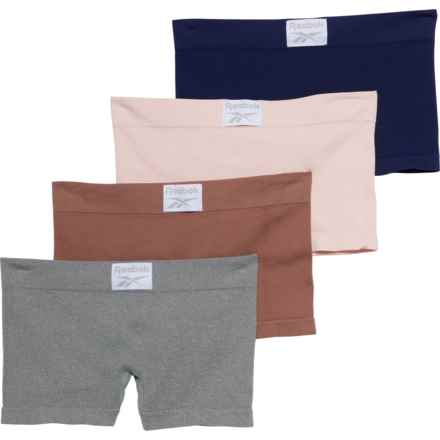 Reebok Solid Ribbed Panties - 4-Pack, Boy Shorts in Nutmeg/ Light Grey Melange/ Lotus/ Evening Blue