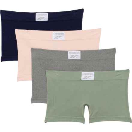 Reebok Solid Ribbed Panties - 4-Pack, Boyshort in Lily Pad/ Light Grey Melange/Lotus/Evening Blue