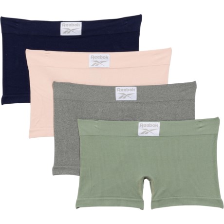 Reebok Solid Ribbed Panties - 4-Pack, Boyshort in Lily Pad/ Light Grey Melange/Lotus/Evening Blue