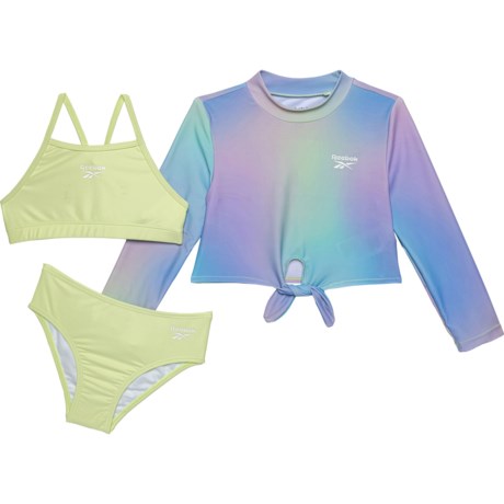 Reebok Toddler Girls Ombre Rash Guard, Bikini Top and Bikini Bottoms Swim  Set - UPF 50, 3-Piece, Long Sleeve - Save 35%