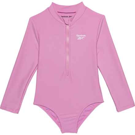 Reebok Toddler Girls Rash Guard Suit - UPF 50, Long Sleeve in Pink