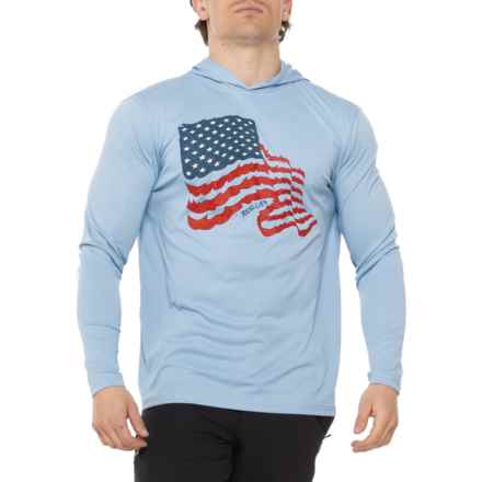 Reel Life Flag Sun Defender Hooded Shirt - UPF 50, Long Sleeve in Powder Blue