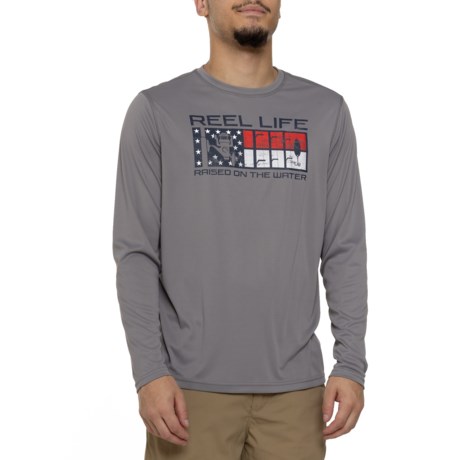 Reel Life Jax Beach Red White and Rod UV Shirt - UPF 50+, Long Sleeve in Silver Filigree
