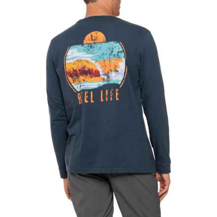 Reel Life Ocean Washed Mod Sunset Waves T-Shirt - Long Sleeve in Dress Blues