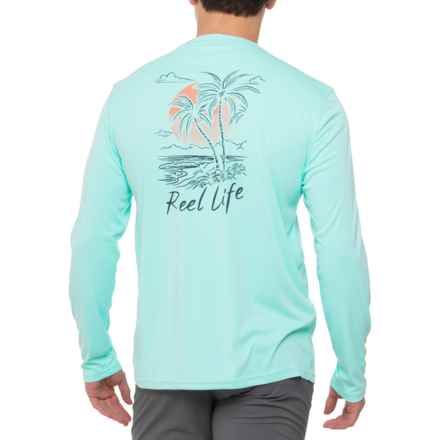 Reel Life Palm Tree Sun Defender Shirt - UPF 50, Long Sleeve in Aruba Blue
