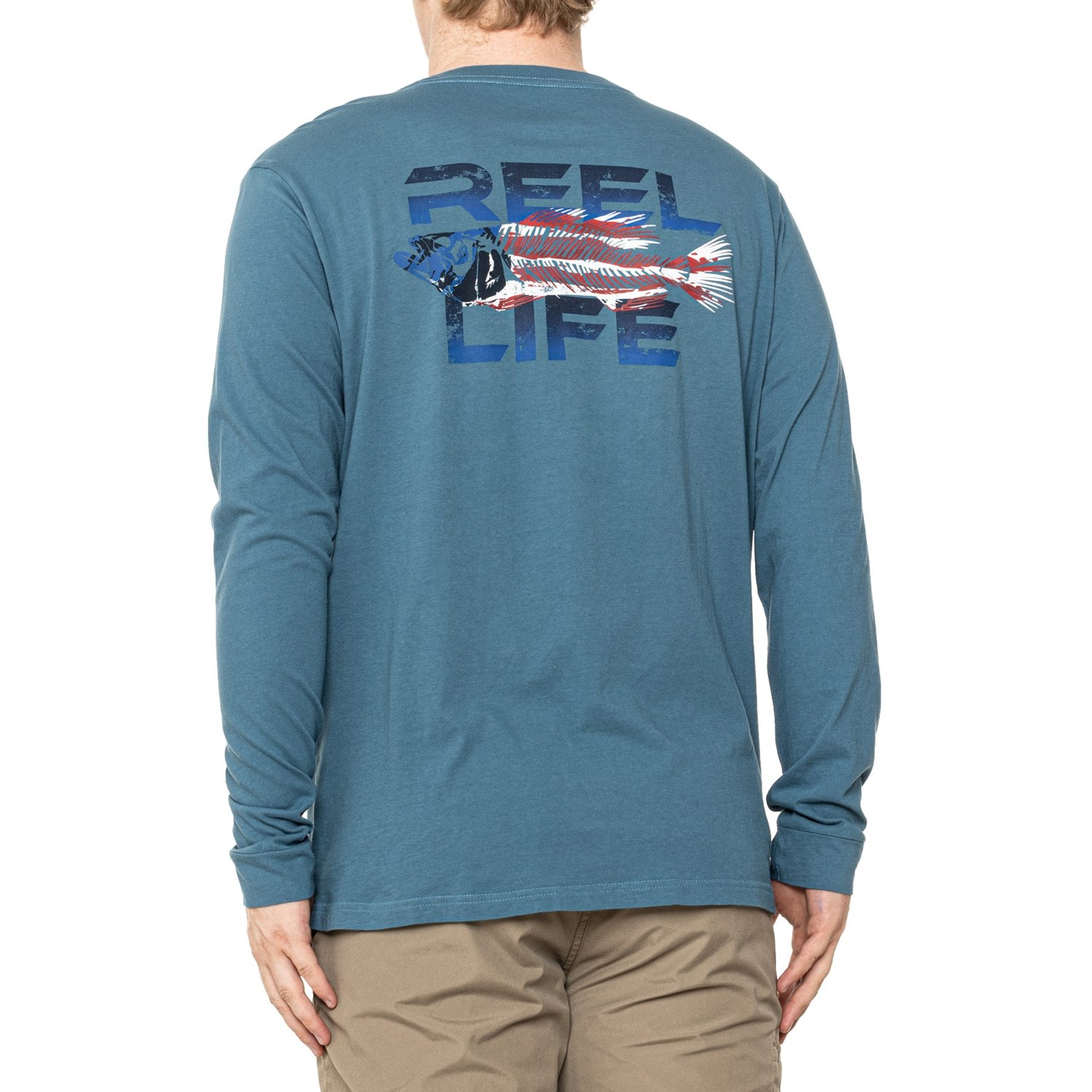 Reel Life Patriotic Bones Graphic T-Shirt for Men | Real Teal | Size Large | Cotton