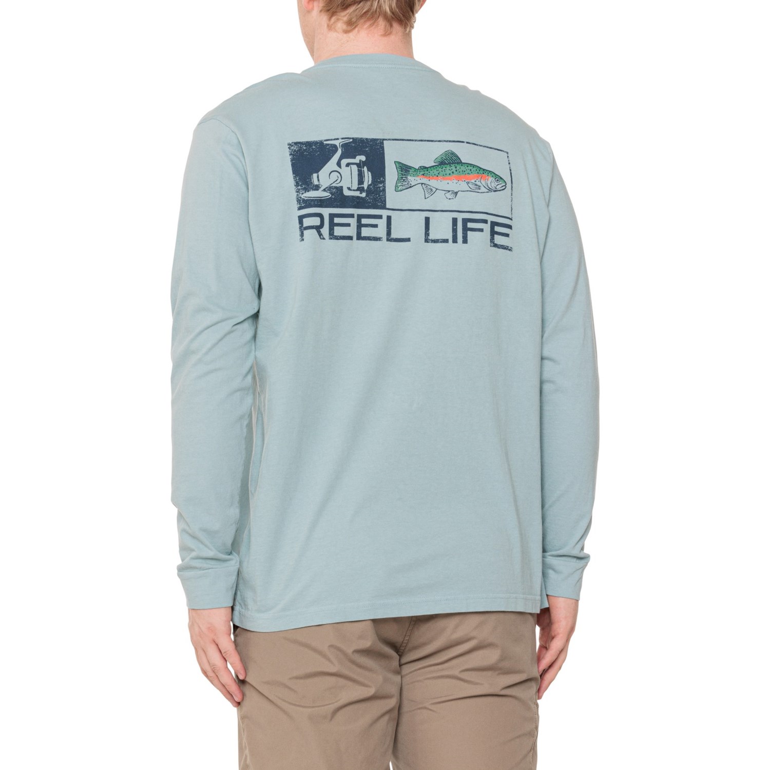 Reel Life Rainbow Rod Graphic T-Shirt for Men | Stone Blue | Size 2XL | Cotton
