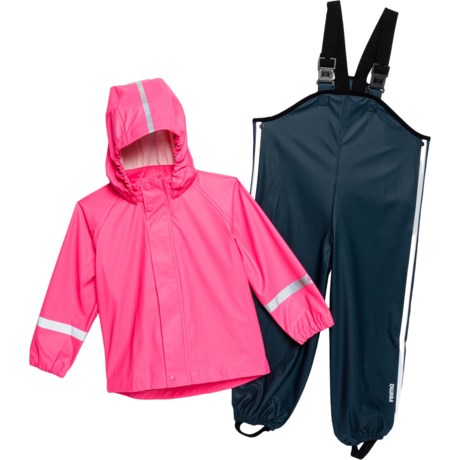 Reima Girls Tihku Rain Coat and Overalls Suit - Waterproof in Candy Pink