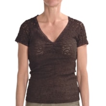 Renuar Lace Shirt - V-Neck, Short Sleeve (For Women) in Hot Fudge - Closeouts