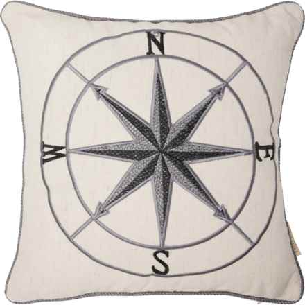 Retreat Embroidered Compass Throw Pillow - 18x18” in Natural