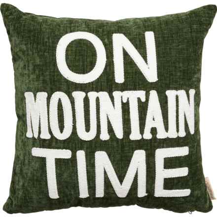 Retreat On Mountain Time Embroidered Throw Pillow - 18x18” in Forest Green