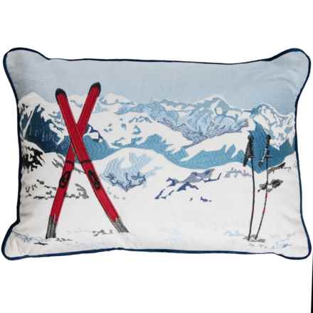 Retreat Ski Scene Embroidered Throw Pillow - 14x20” in Multi