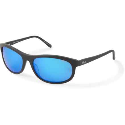 Revo Vintage Wrap Sunglasses - Polarized Mirror Glass Lenses (For Men and Women) in Matte Black/H2o Blue