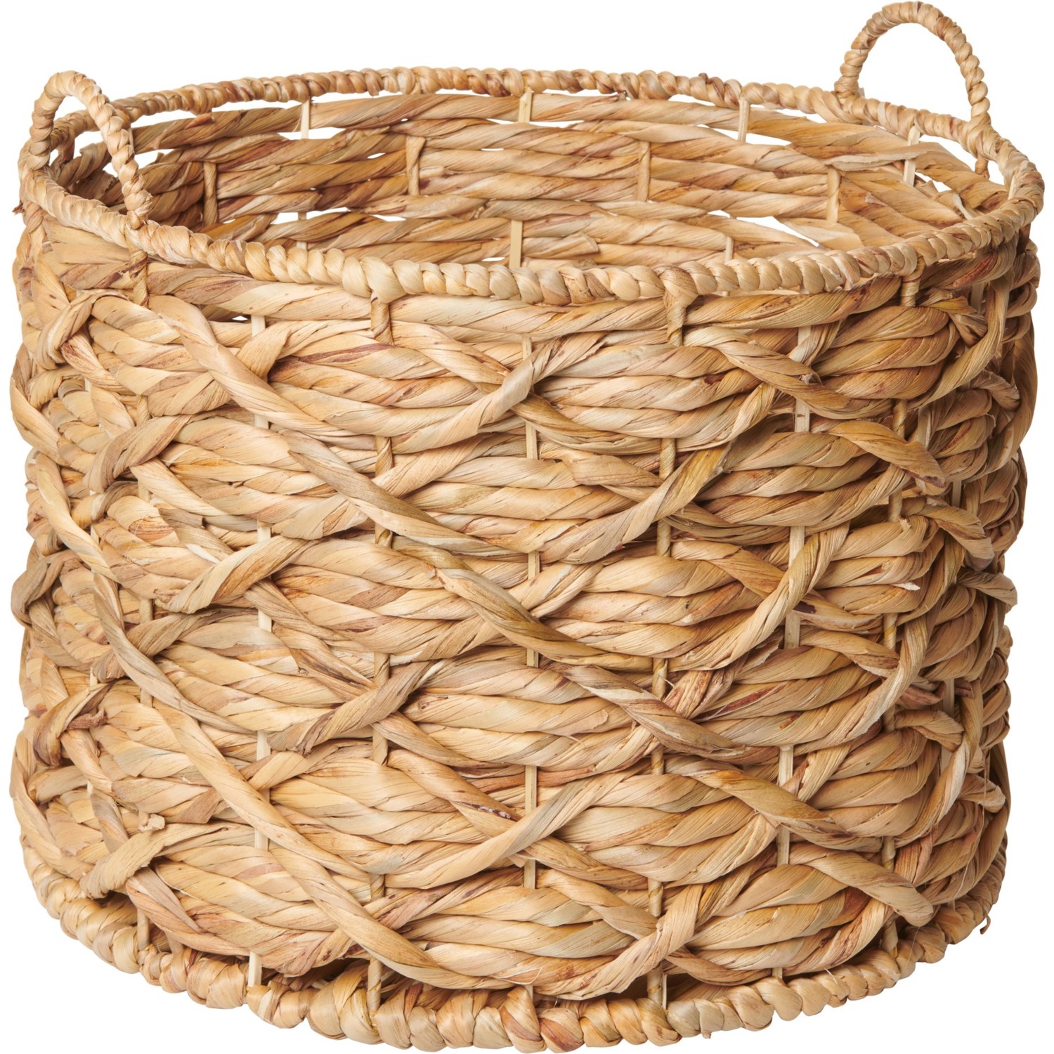 RGI Water Hyacinth Twisted Accent Round Storage Basket 13.5x16.25