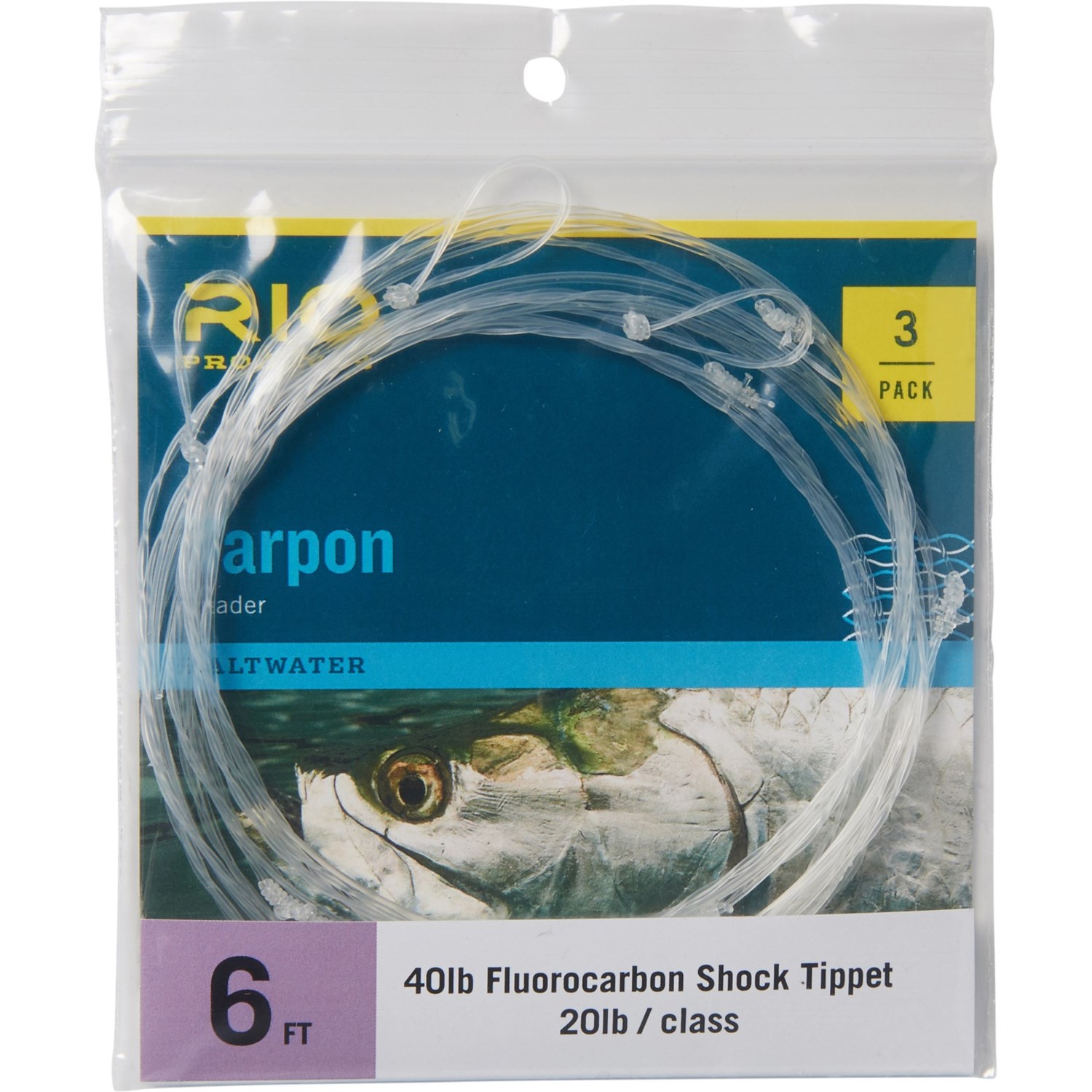 Rio Tarpon Fluorocarbon Shock Tippet Leader 40 lb., 6’, 3Pack Save 71