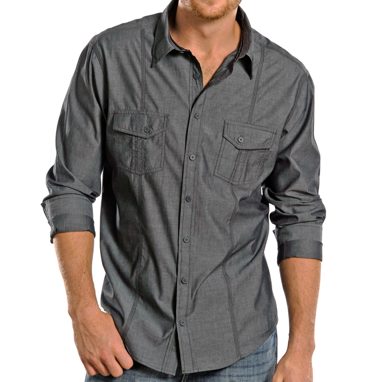 Rock & Roll Cowboy Satin Chambray Western Shirt - Long Sleeve (For Men ...