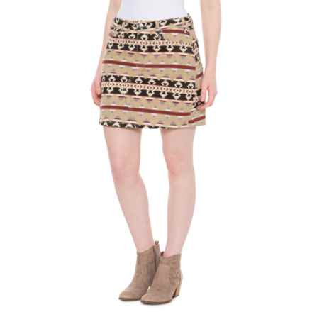 Rock & Roll Cowgirl Aztec-Inspired Denim Skirt in Taupe