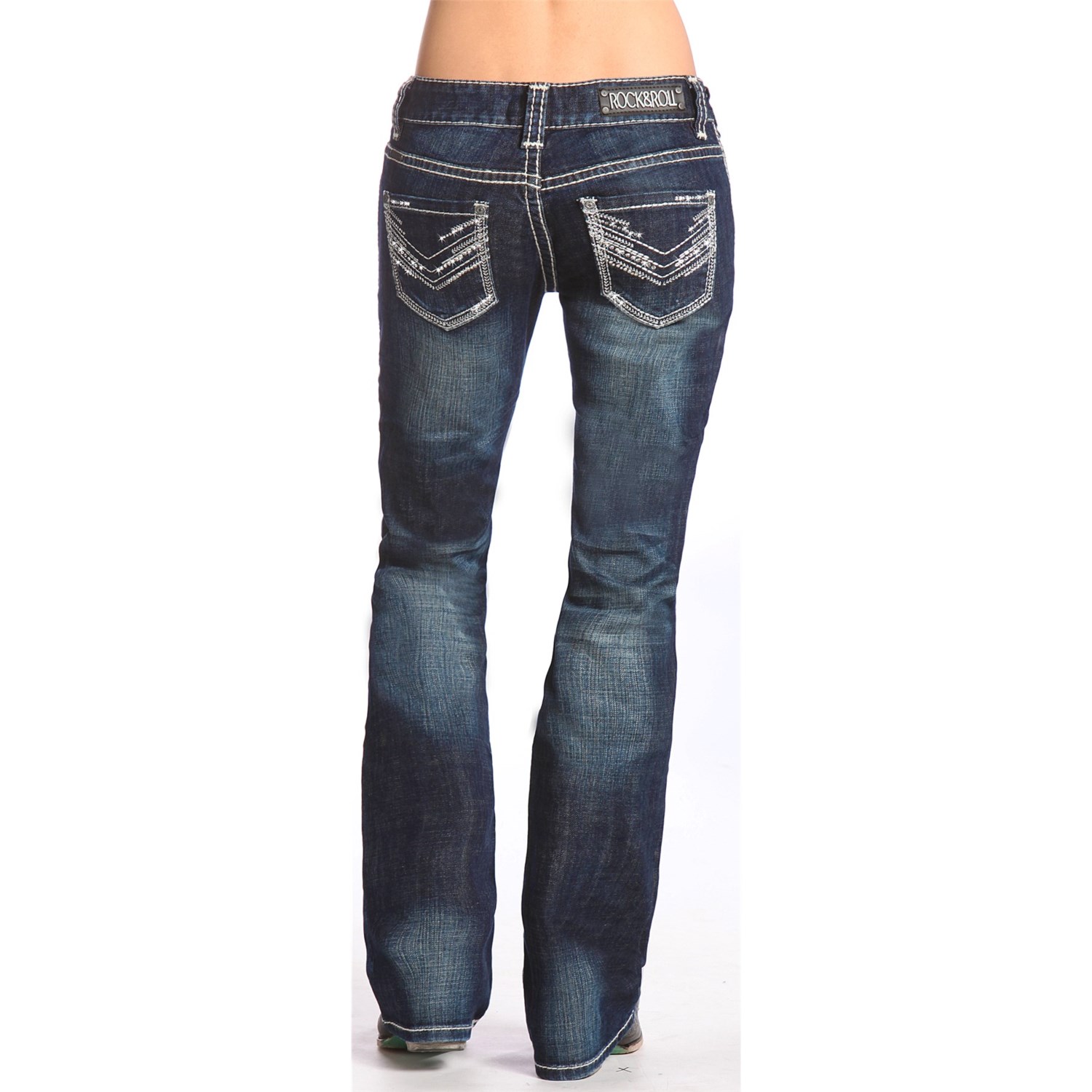 Rock & Roll Cowgirl Multi V Rhinestone and Silver Bootcut Jeans (For ...