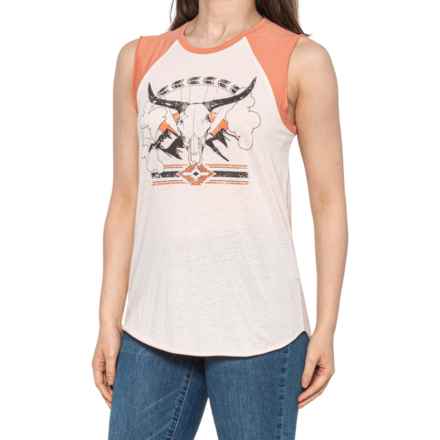 ROCK N ROLL COWGIRL Longhorn Graphic T-Shirt - Sleeveless in Natural
