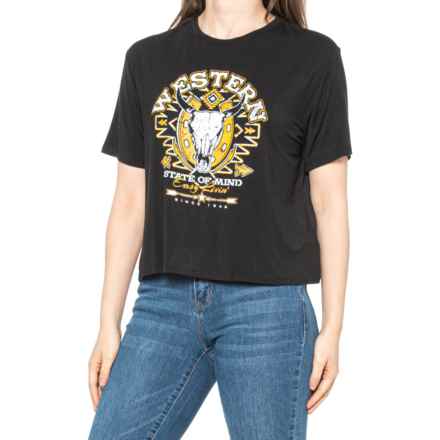 ROCK N ROLL COWGIRL Western Graphic Boxy T-Shirt - Short Sleeve in Black