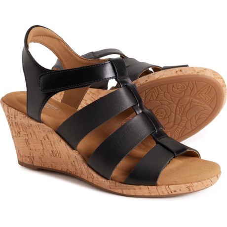 Rockport Briah New Gladiator Wedge Sandals - Leather (For Women) in Black