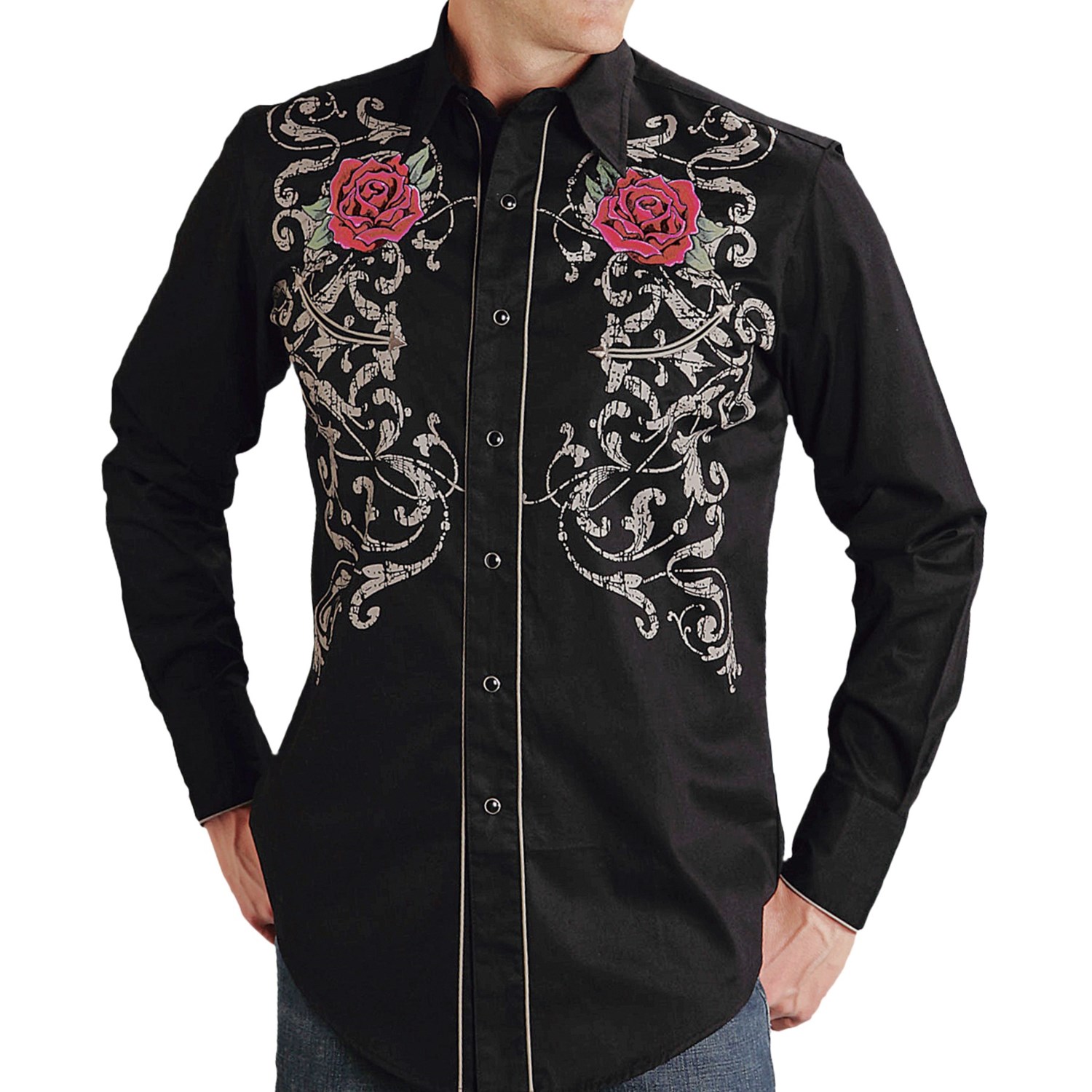 Roper Old West Embroidered Country Rose Twill Shirt - Snap Front, Long ...