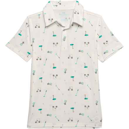 Rorie Whelan Little Boys Allover Print Golf Polo Shirt - UPF 50, Short Sleeve in White Multi