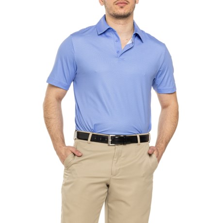 Rorie Whelan Pin Dot Polo Shirt - UPF 50, Short Sleeve in Bright White/Pat Blue Pin Dot