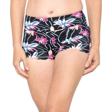 Roxy Active Shorty Bike Bikini Bottoms in Anthracite Floral Flow