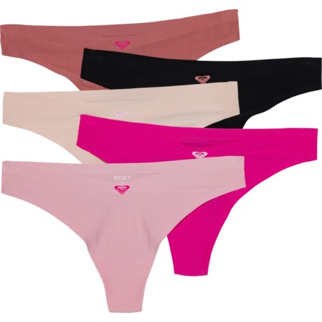 Roxy Laser-Cut Panties - 5-Pack, Thong in Pink Brocade/Peach Whip/Dragonfly/Desert Princess/