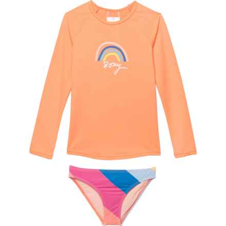 Roxy Little Girls Touch of Rainbow Rash Guard and Bottoms Set - UPF 50+, Long Sleeve in Regatta Over The Rainbow - Closeouts