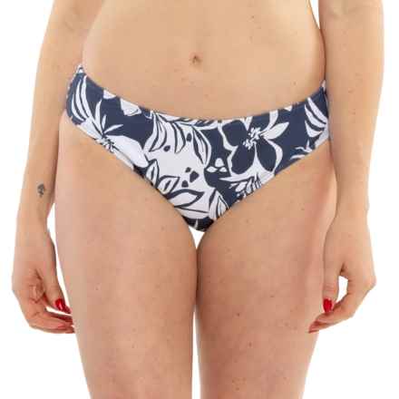 Roxy Oceanside Hipster Swim Bottoms in Blue/White