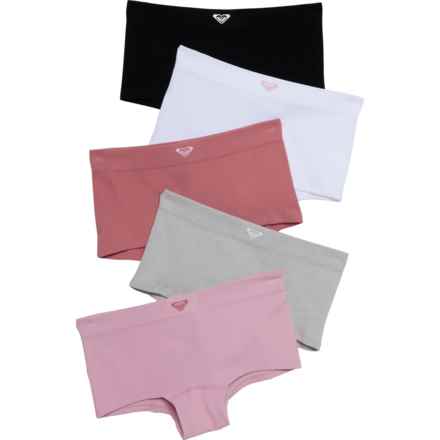Roxy Seamless Ribbed Panties - 5-Pack, Boy Short in Desert Princess/Pink Brocade/White/Light Heather G