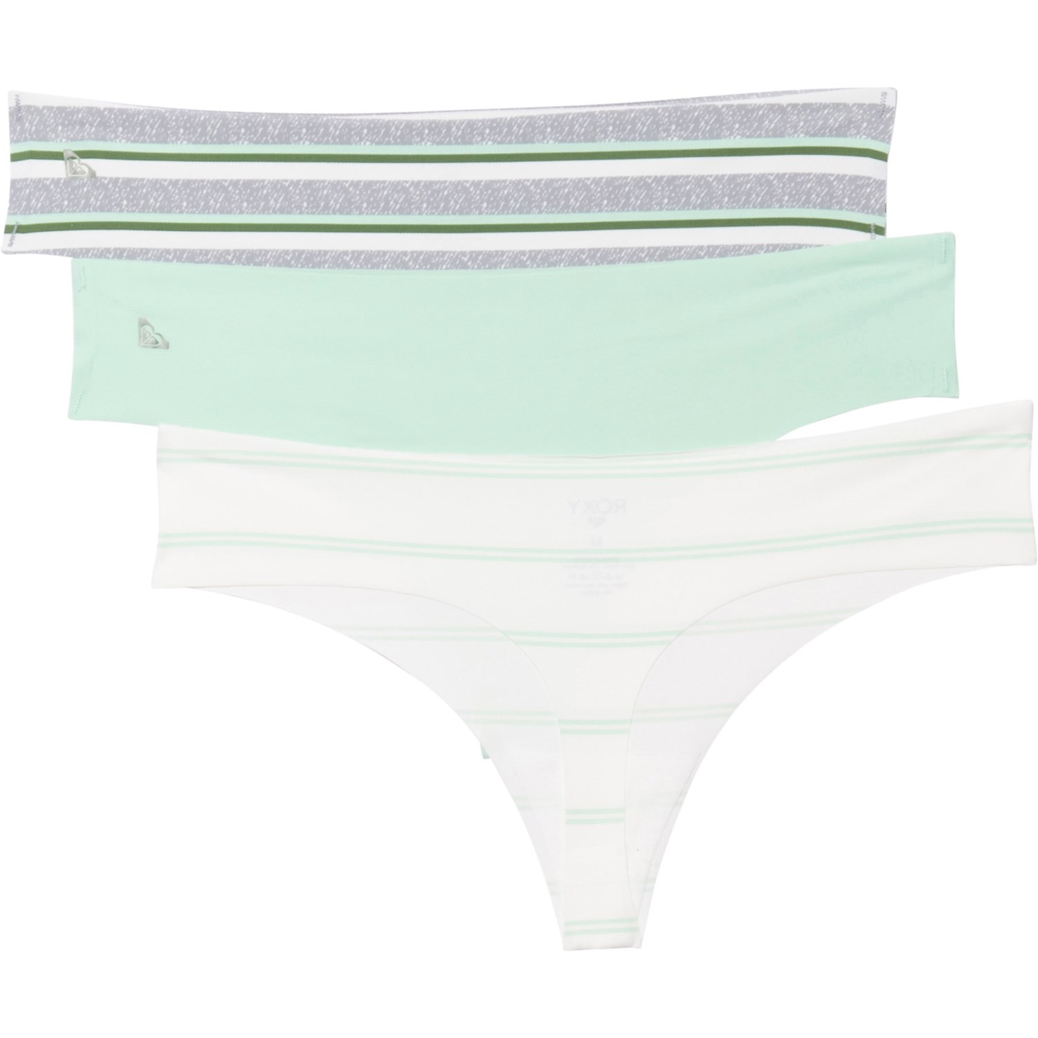 Roxy Striped No-Show Laser-Cut Panties - 3-Pack, Thong (For Women)