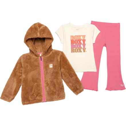 Roxy Toddler Girls Silky Sherpa Hooded Jacket, T-Shirt and Leggings Set - Short Sleeve in Multi