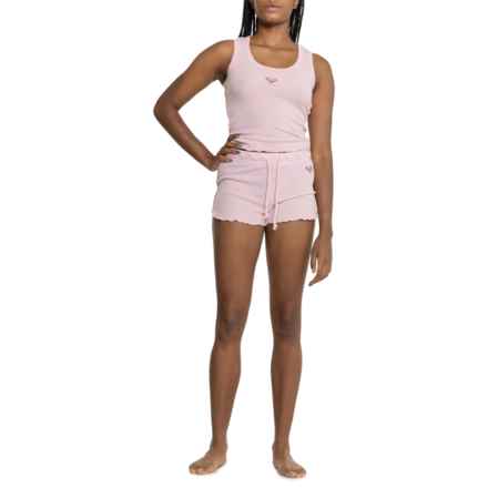 Roxy Waffle-Knit Tight Fit Shorts Pajamas - Sleeveless in Pink Brocade