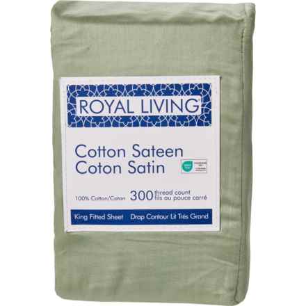 Royal Living King 300 TC Fitted Sheet - Dusty Sage in Dusty Sage