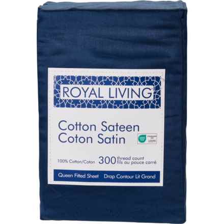 Royal Living Queen 300 TC Fitted Sheet - Insignia Blue in Insignia Blue