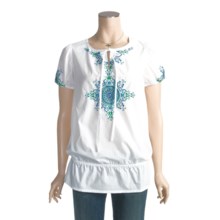 RU Cowgirl Embroidered Tunic Shirt - Short Sleeves (For Women) in White - Closeouts