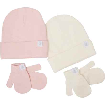 Rugged Bear Beanie and Mittens Set - 4-Pack (For Toddler Girls) in Pink/Ivory