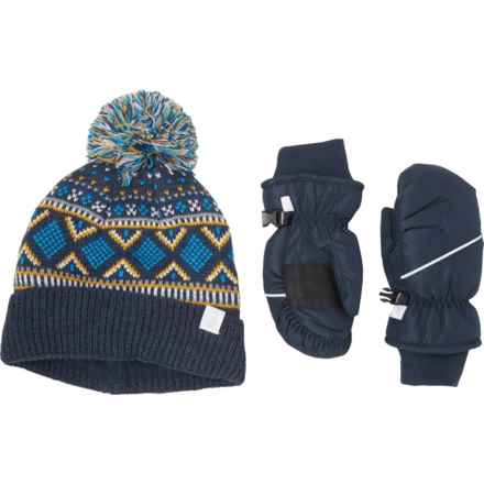 Rugged Bear Hat and Insulated Mittens Set (For Toddler Boys) in Navy