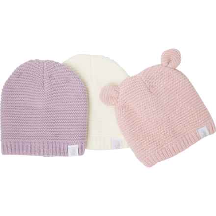 Rugged Bear Knit Beanie - 3-Pack (For Infant Girls) in Pink/Ivory/Purple