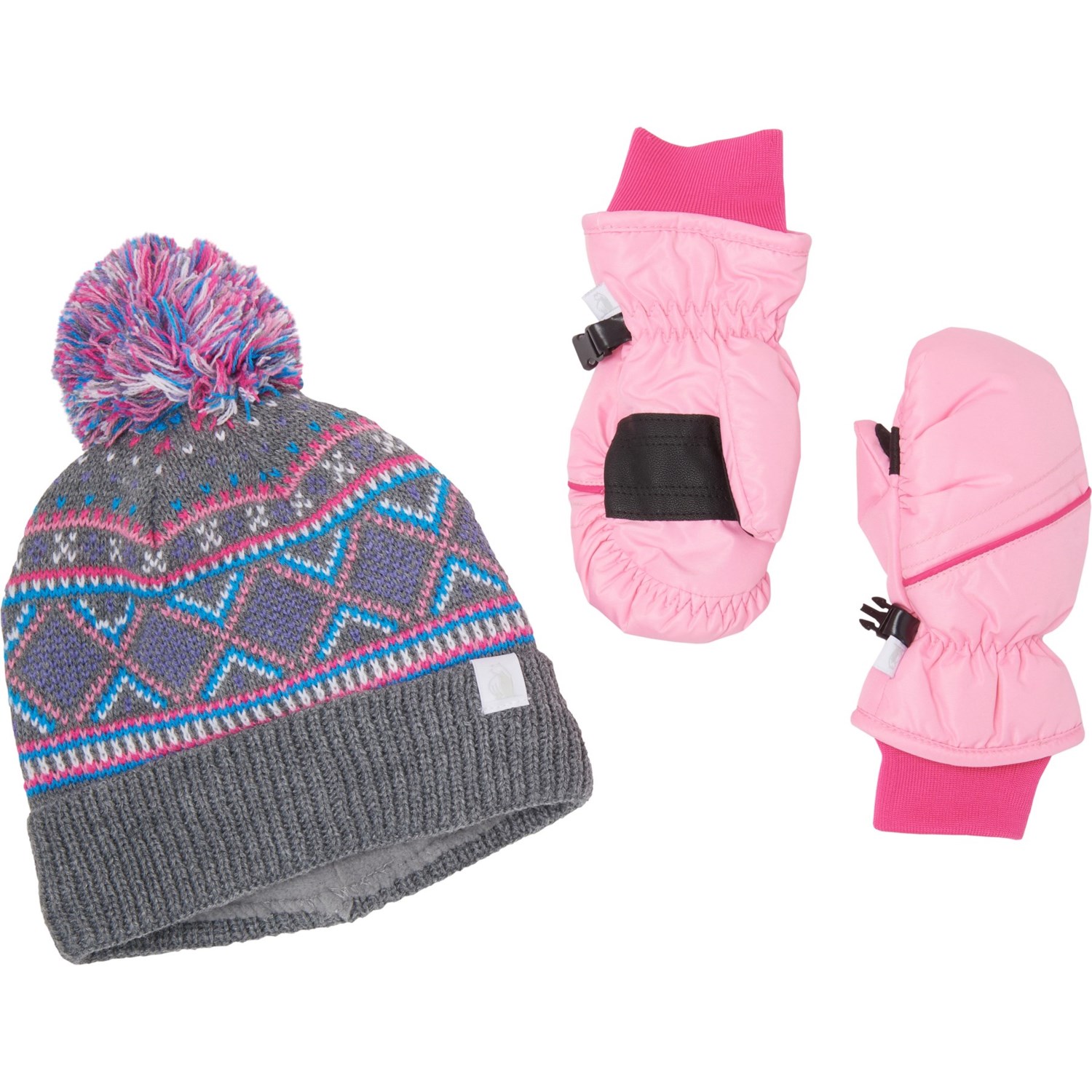 Rugged Bear Hats and Mittens Sets | Pink/Ivory