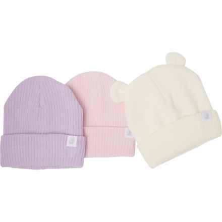 Rugged Bear Winter Hats - 3-Pack (For Infant Girls) in Ivory/Pink/Purple