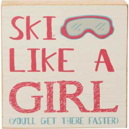 Rustic Marlin Ski Like a Girl Printed Wood Block - 6x6” in Wood/Natural