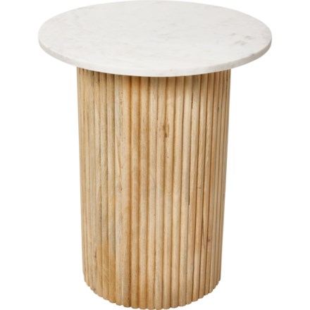 Sagebrook Reeded Wood and Marble Side Table - 18x22” in Natural