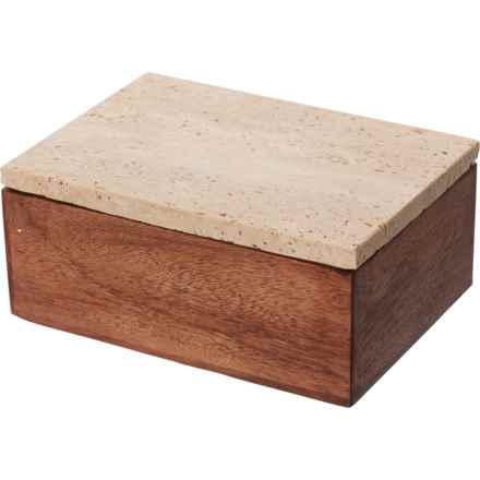Sagebrook Wood Box with Travertine Lid - 3x7x5” in Natural